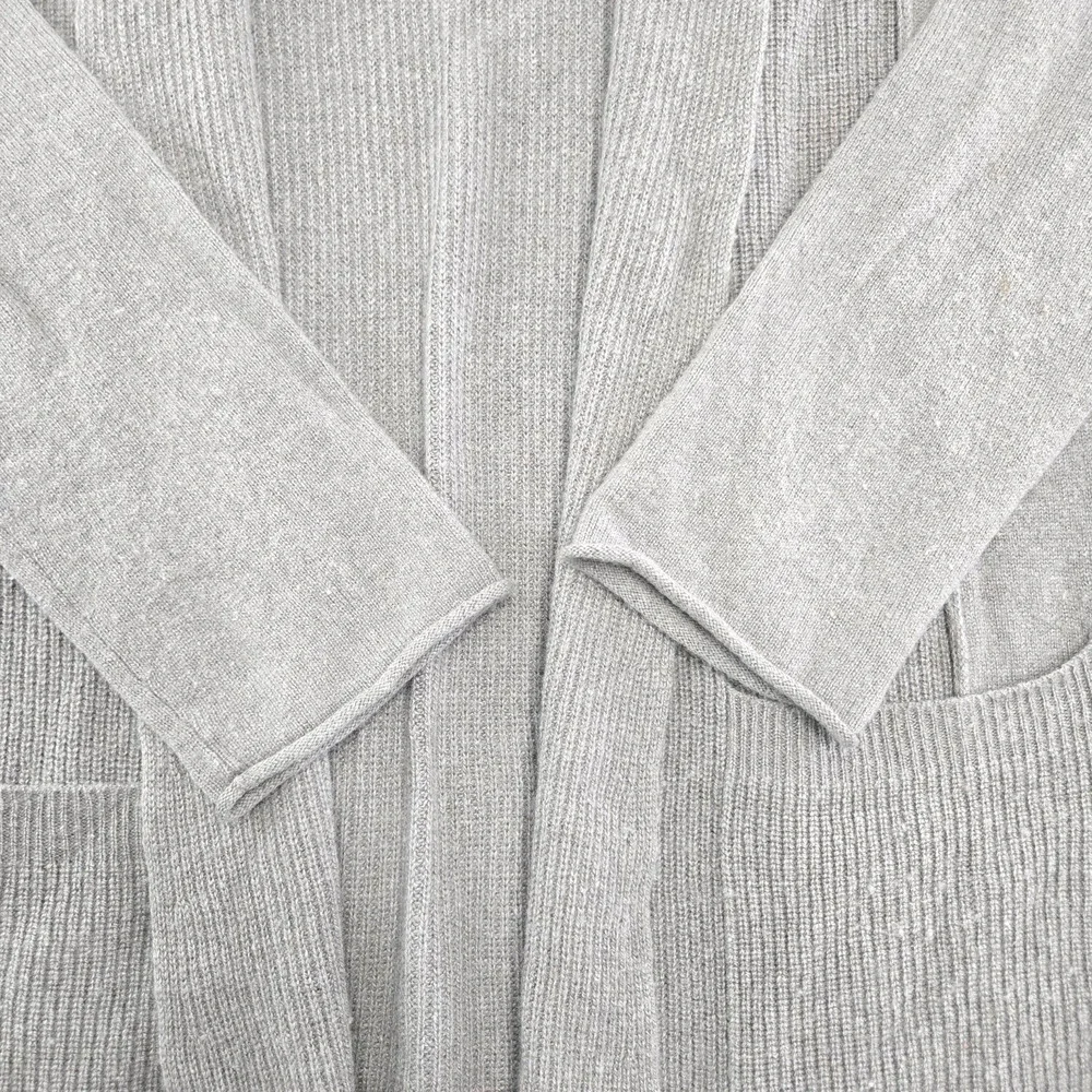 Kinross 100% Cashmere Gray Open Front Cardigan Sweater Large Pockets Luxe Soft